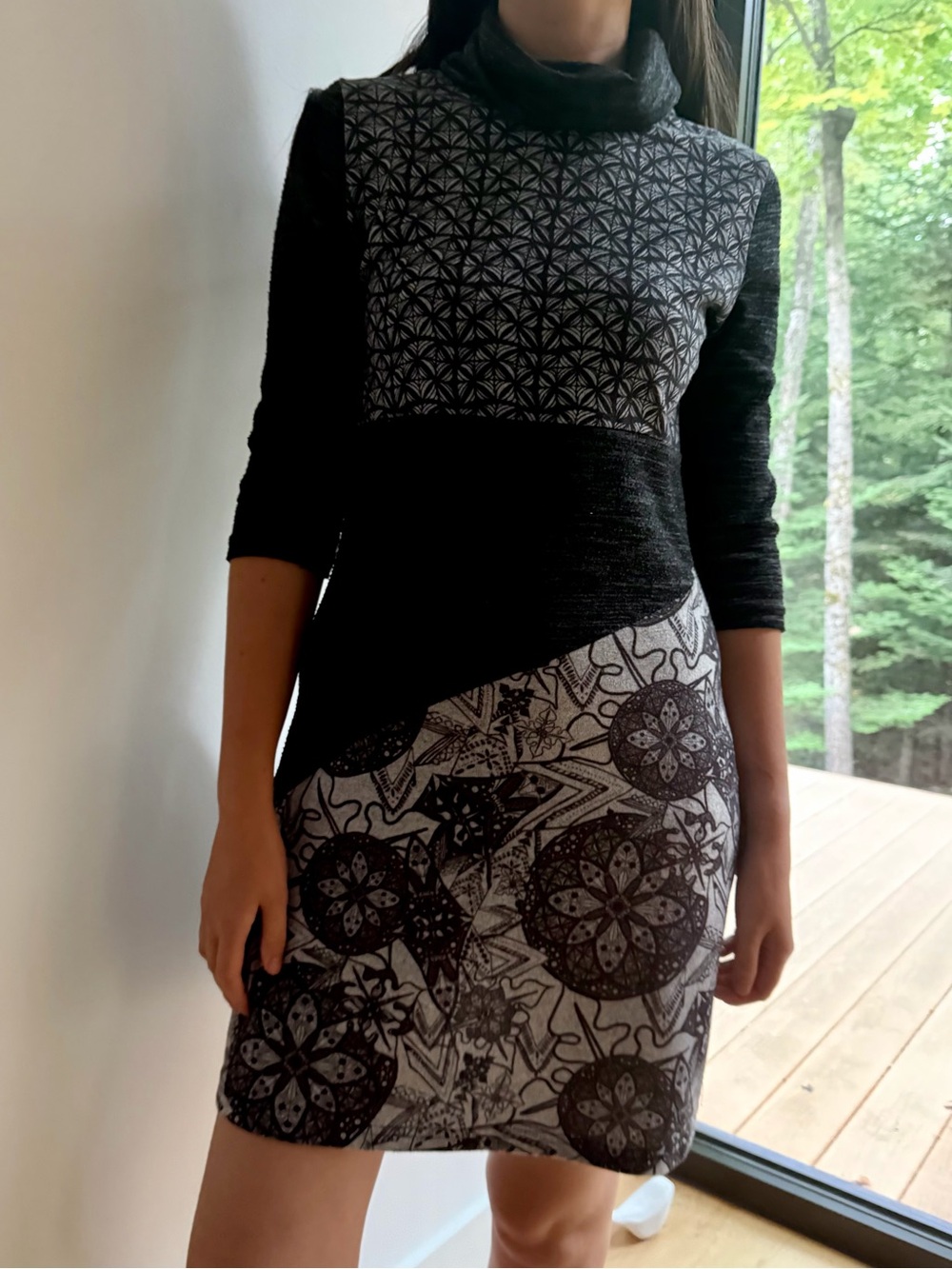Smash! Barcelona Pattern Mixed Geometric Cowl Neck Mini Dress - S